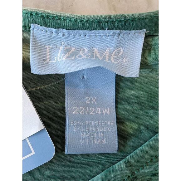 Liz & Me Blouse Top Women's 2X Artwork Green Floral Glitter embellished - Picture 5 of 10